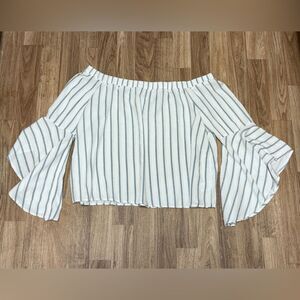 Shyanne Off Shoulder Boho Western Striped Bell Sleeve Blouse